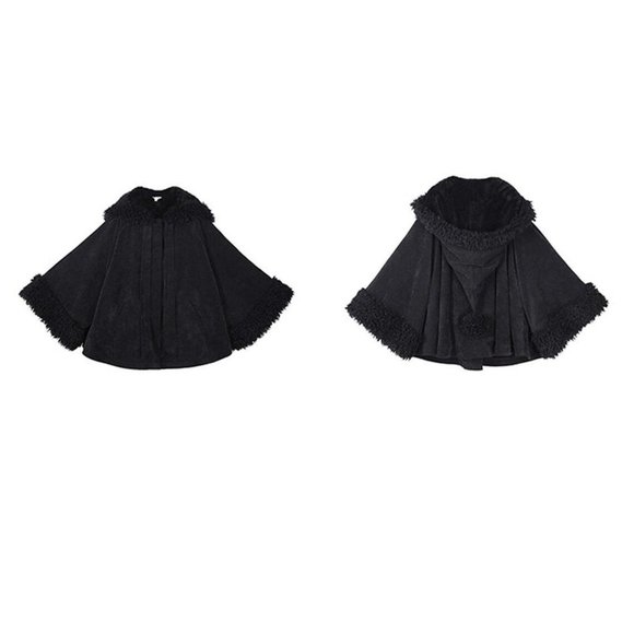 HANDMADE BLACK WINTER CAPE CLOAK PONCHO NWOT - Picture 4 of 6